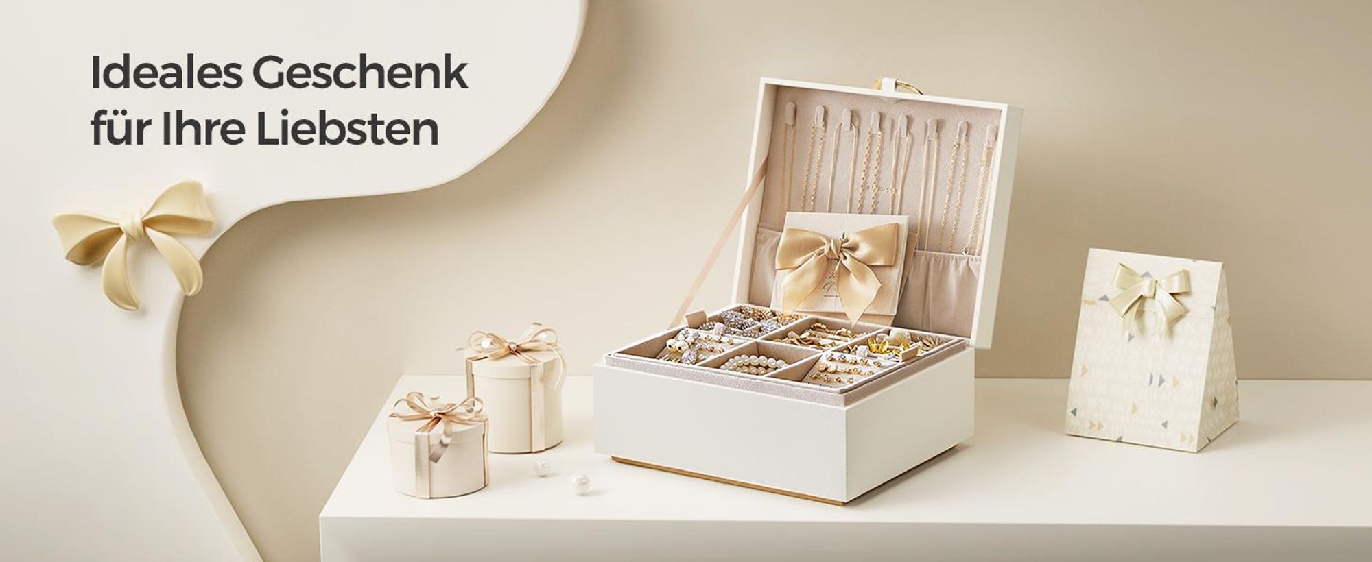 SONGMICS Schmuckkästchen, Schmuckkasten 2 Ebenen, herausnehmbares Schmucktablett