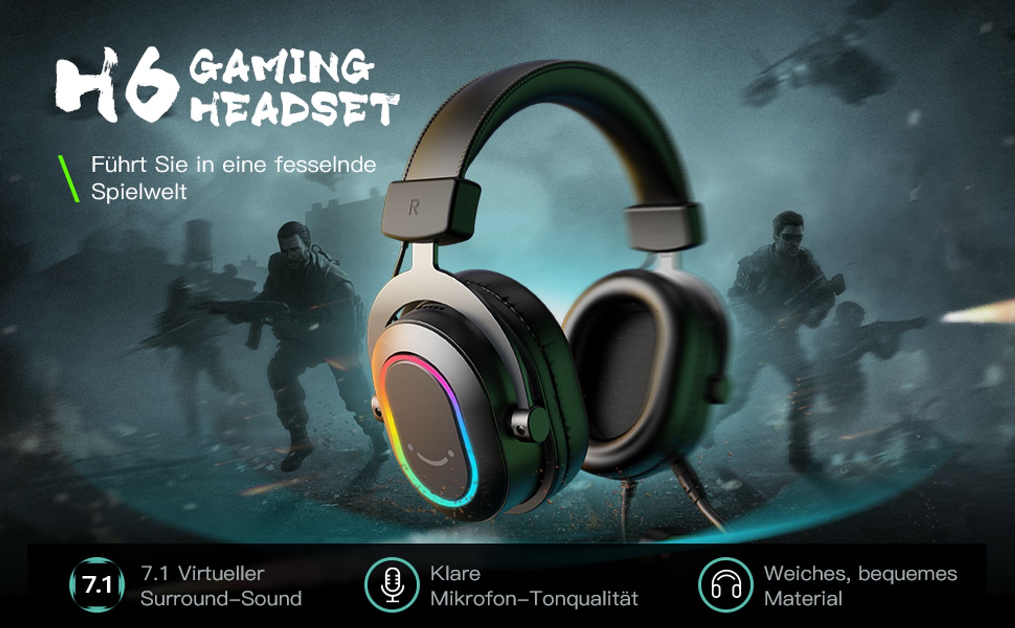 FIFINE Gaming Headset mit Mikrofon Over Ear Kopfhörer mit Kabel USB Headset