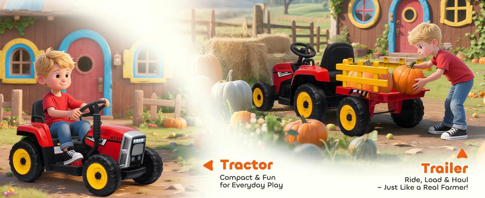 HOMCOM Elektryczny traktor dla dzieci z funkcją odtwarzacza MP3, prędkość 3–6 km/h, kolor czerwony