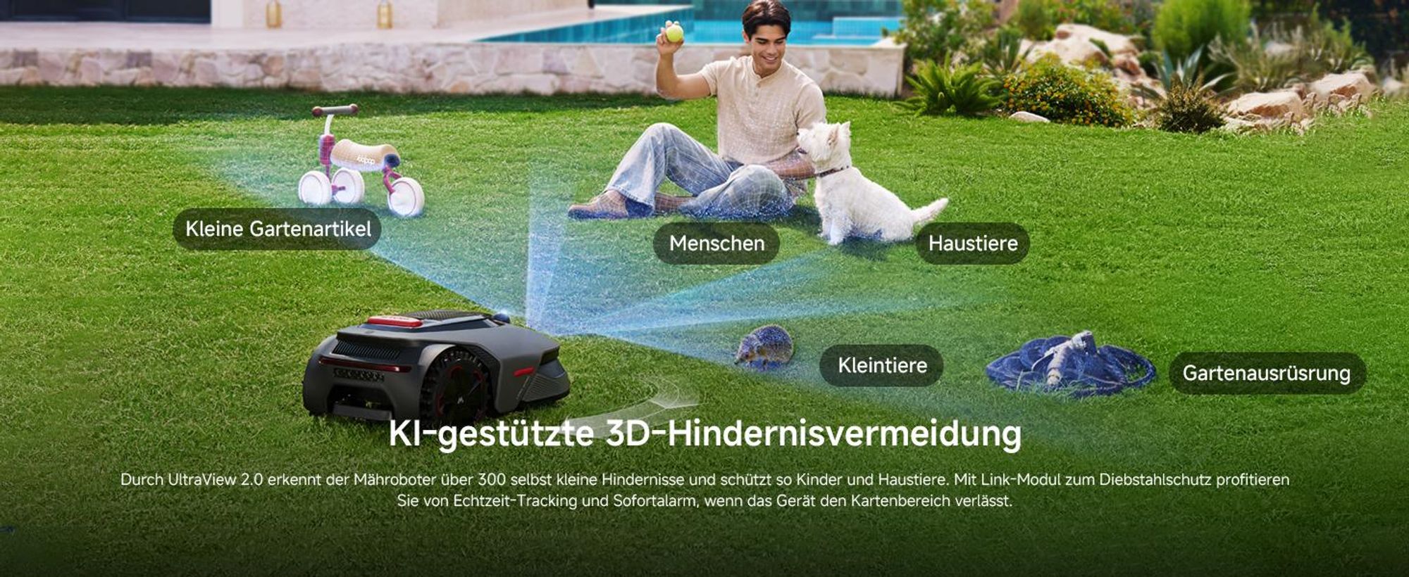 MOVA LiDAX Ultra 800 Mähroboter – 500–800㎡, 3D-LiDAR & AI Vision, 360°, 5 cm Kantenschnitt, Automatische Kartenerstellung