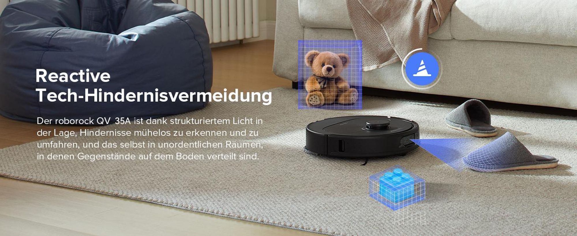 Roborock QV 35A Staubsauger Roboter mit Wischfunktion&Hebarem Wischmopp 8.000pa (Upgrade von Qrevo/Qrevo Plus),Anti-Verfilzungsbürste, All-in-One Dock