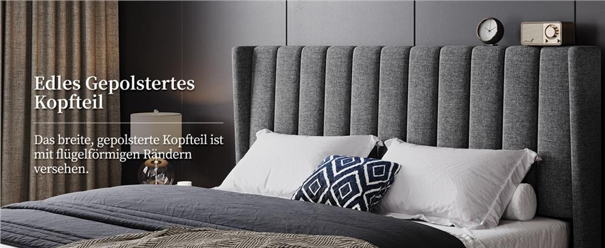 Yaheetech Polsterbett Bettrahmen Gepolstertes Bettgestell Stabiles Doppelbett Familienbett für Schlafzimmer Gästezimmer, 160 x 200 cm, Dunkelgrau