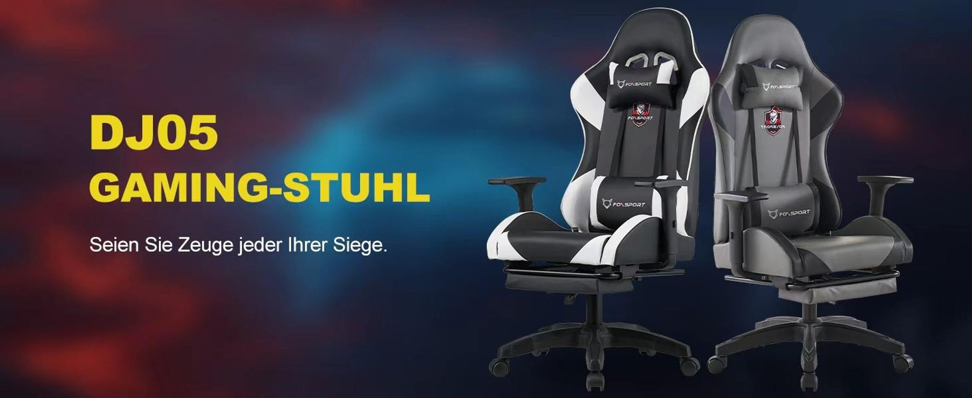 FOXSPORT Gaming Stuhl Bürostuhl Ergonomisch mit einklappbarer Fußstütze+Lendenkissen+ Kopfstütze+flexiblen Armlehnen Computerstuhl bis 150kg Schwarz