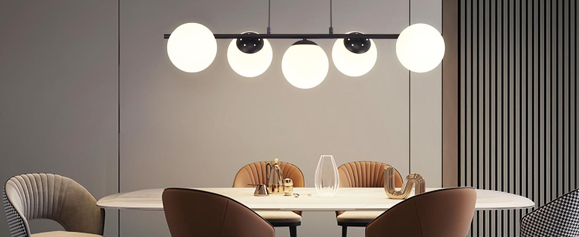 Lampada a sospensione ZMH, ideale per tavoli da pranzo, lampada a sospensione in vetro, lampada a sospensione a 5 luci, attacco E27, altezza regolabile (150 cm), design creativo, adatta per sala da pranzo, soggiorno o bancone bar, colore nero