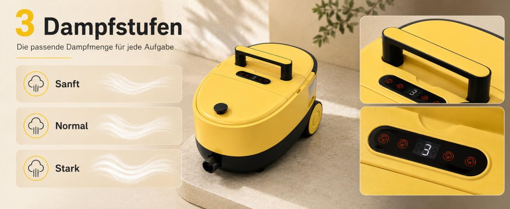 2500W Tragbarer Dampfreiniger, 2L Wassertank, 3 Dampfstufen am Griff, 15 Sek. Aufheizzeit, integrierter Stauraum, 20 Zubehörteile für Haus und Küche