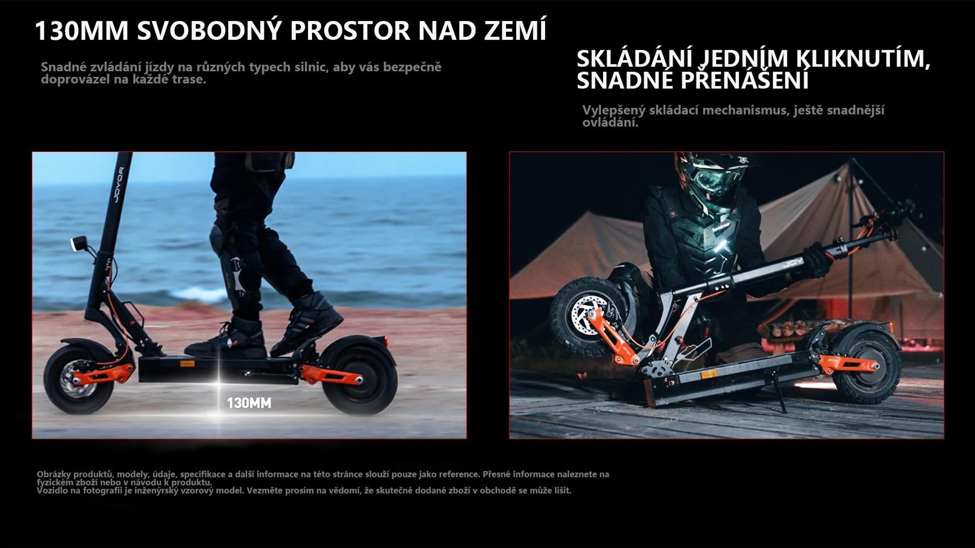 JOYOR T6E PRO Skládací Elektrická koloběžka  ABE - 500W Motor 48V26AH Baterie 10" pneumatiky do terénu - Černá