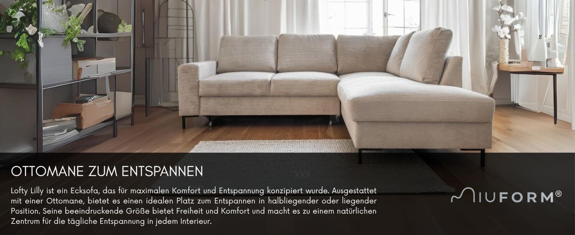 MIUFORM Lofty Lilly Ecksofa mit Bettfunktion L-FORM LINKS– 237 x 197 cm - Grau - Sofa Schlafsofa Couch