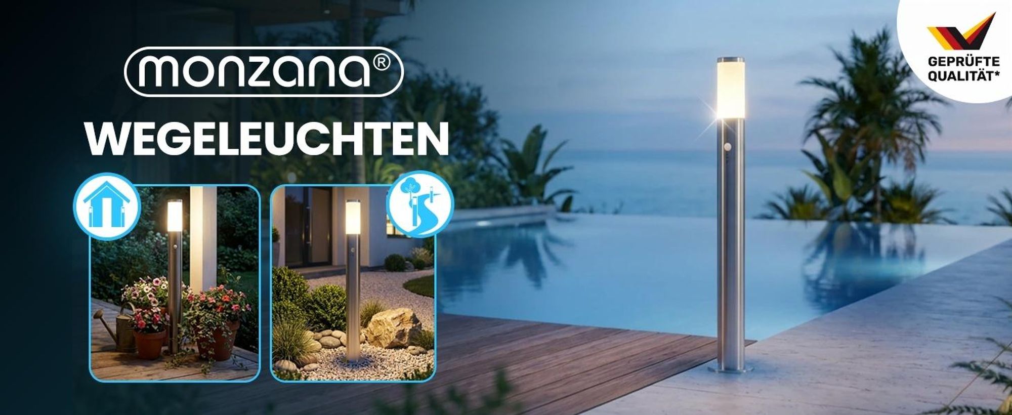 MONZANA Außenleuchte mit Bewegungsmelder Edelstahl 100cm Groß IP44 Wetterfest E27 Außen Garten Beleuchtung Wegeleuchte Outdoor Modern Anthrazit