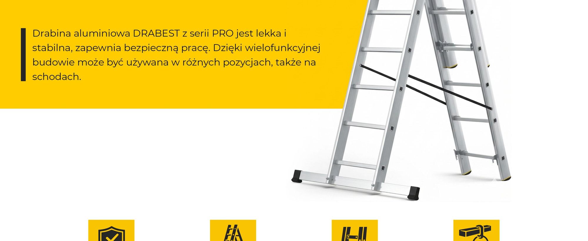 DRABEST | Drabina seria PRO - aluminiowa drabina wielofunkcyjna - 3‑częściowa - drabina przemysłowa - 3×8 stopni - udźwig 150 kg