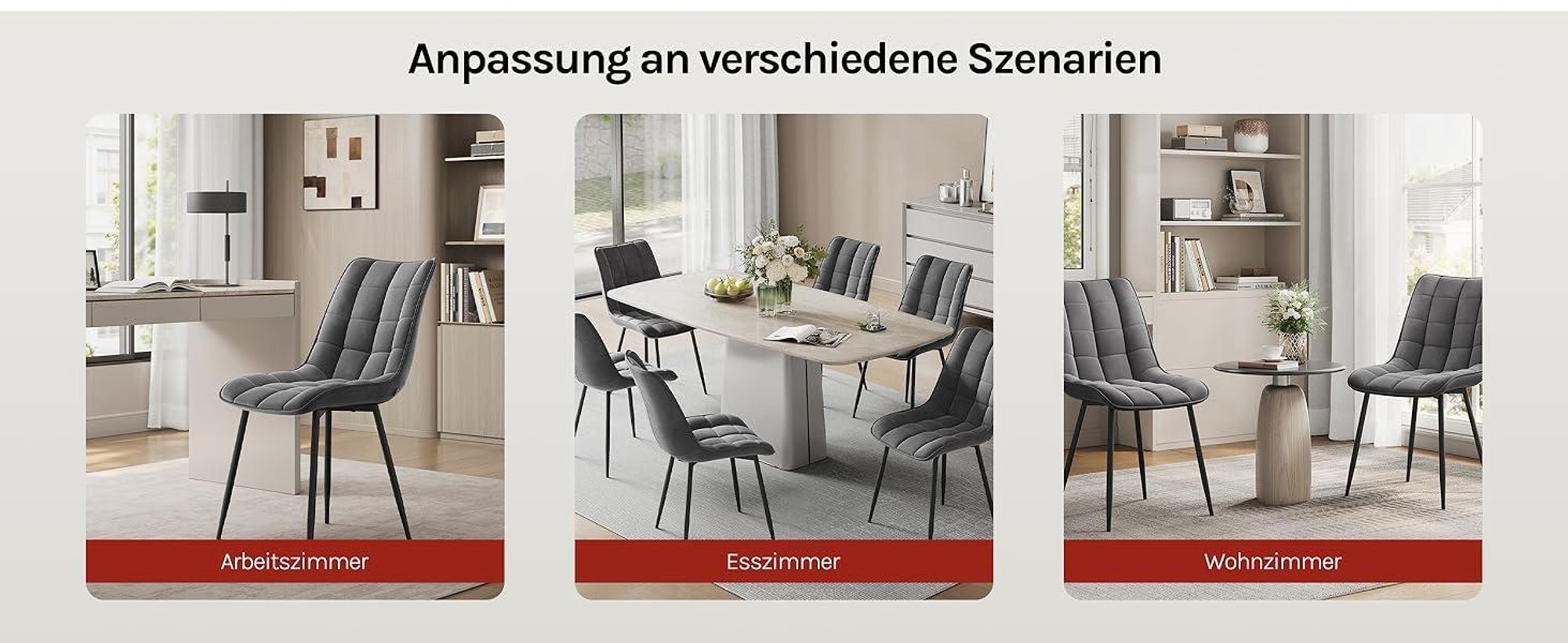WOLTU Esszimmerstühle 2er-Set, Polsterstuhl mit Rückenlehne, bis 150 kg belastbar, Sitzfläche aus Samt, Metallbeine, Dunkelgrau
