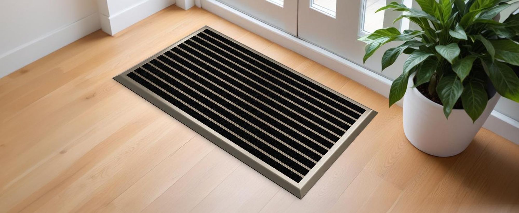Fußmatte Außen Schmutzfangmatte für Draußen - 40 x 60 cm goldenem Aluminiumrand Wetterfester Fußabstreifer Outdoor Fußmatte