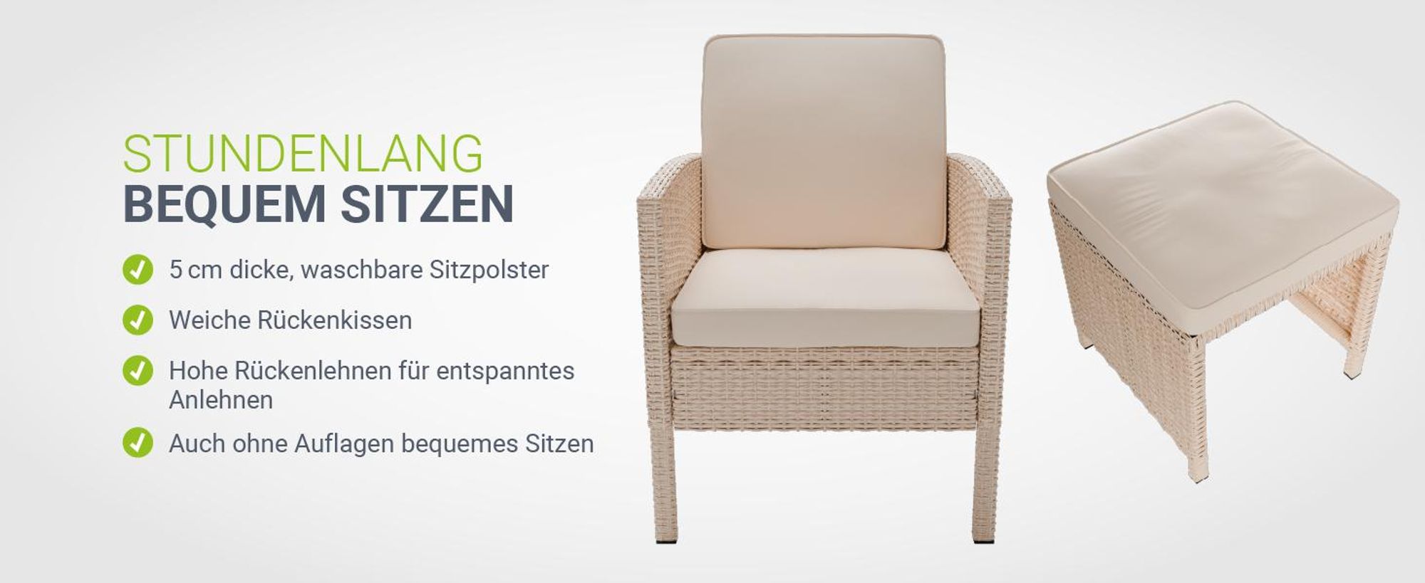 Juskys Polyrattan Gartenmöbel Sitzgruppe Turin Set 6 teilig - Outdoor Möbel Creme / Sand