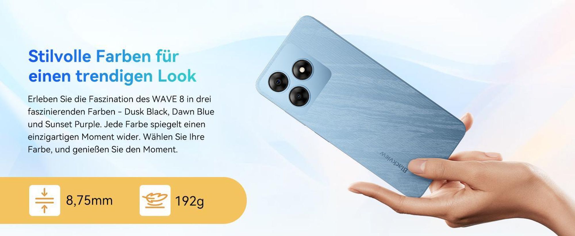 Blackview Wave 8 AI Handy Ohne Vertrag, 6,56" HD+ IPS Display, 12GB+128GB ROM, Octa-Core, 5000mAh, 13MP+8MP, Dual SIM, Face ID,1080P FHD