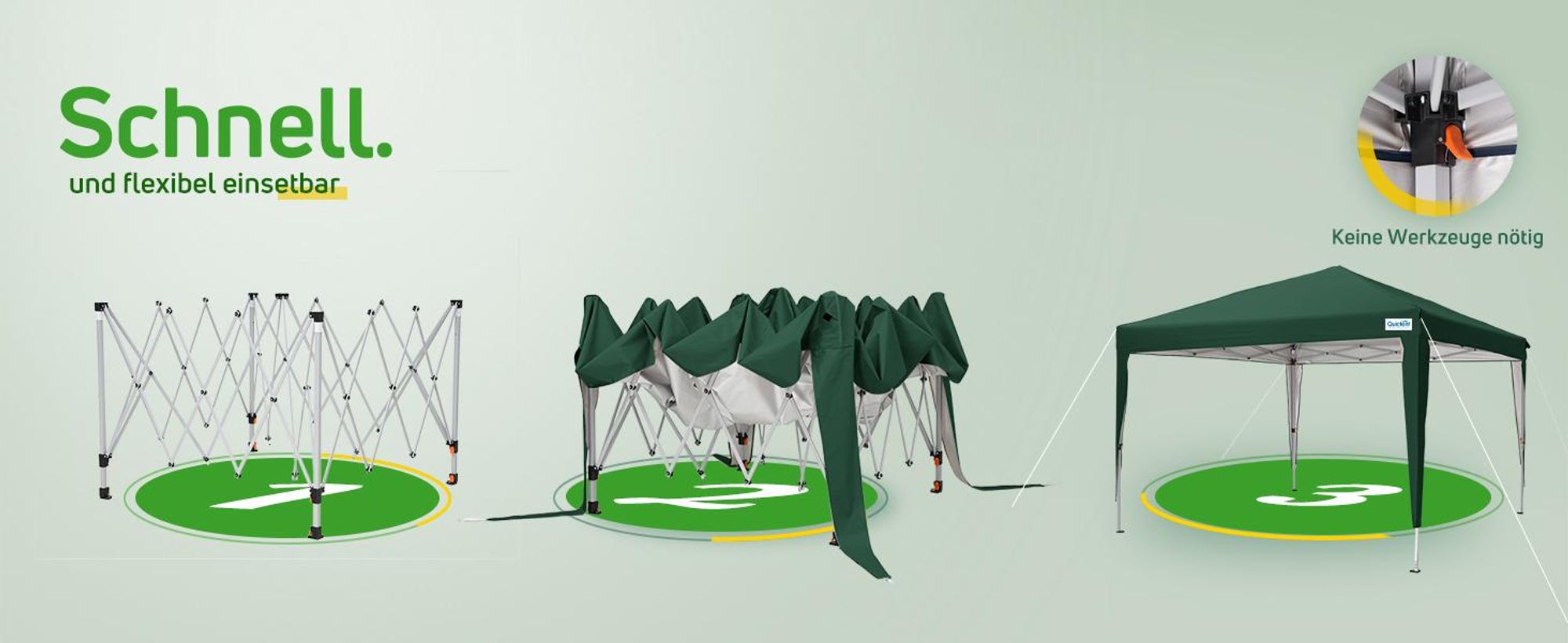 Quictent Pavillon 3x3m Faltpavillon mit 4 Seitenteilen, Wasserdicht Gartenpavillon mit Rolltasche, Partyzelt Gartenzelt, Grün