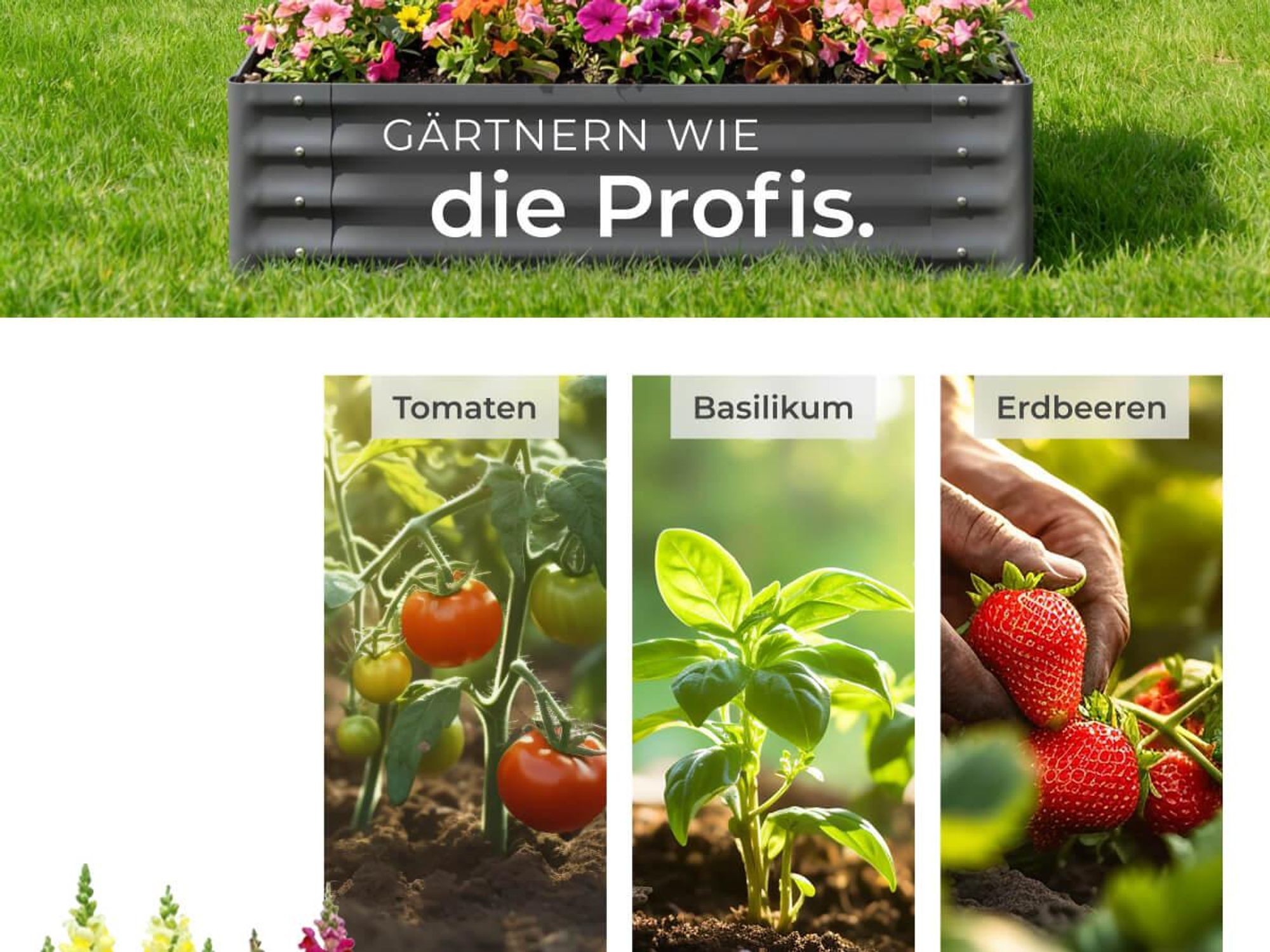 tectake Hochbeet Salvia verzinkter Stahl 80x80x62cm 380L Gemüsebeet Pflanzkasten Gartenbeet Kräuterbeet grau mit Handschuhen