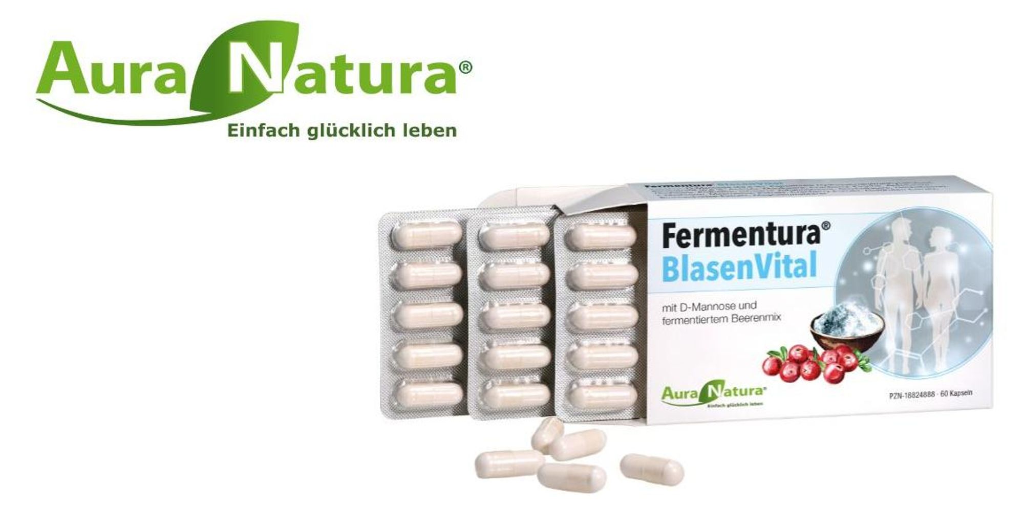 Aura Natura Fermentura Blasenvital - mit D-Mannose, Cranberry-Extrakt - 60 vegane Kapseln