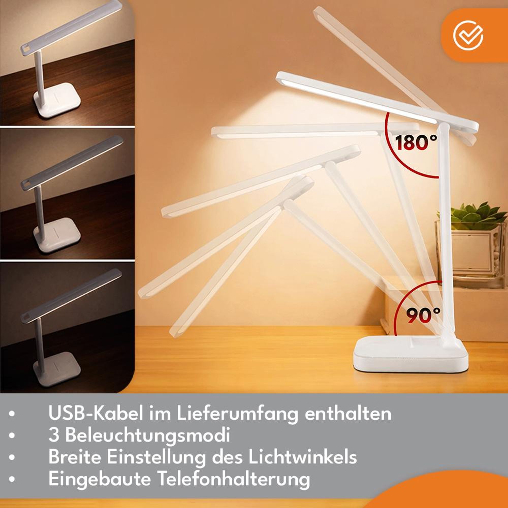 KRUMAD LED Schreibtischlampe USB, Touch dimmbar, verstellbar, Tischlampe fürs Büro, Lernen & Lesen, modernes Design, Weiß