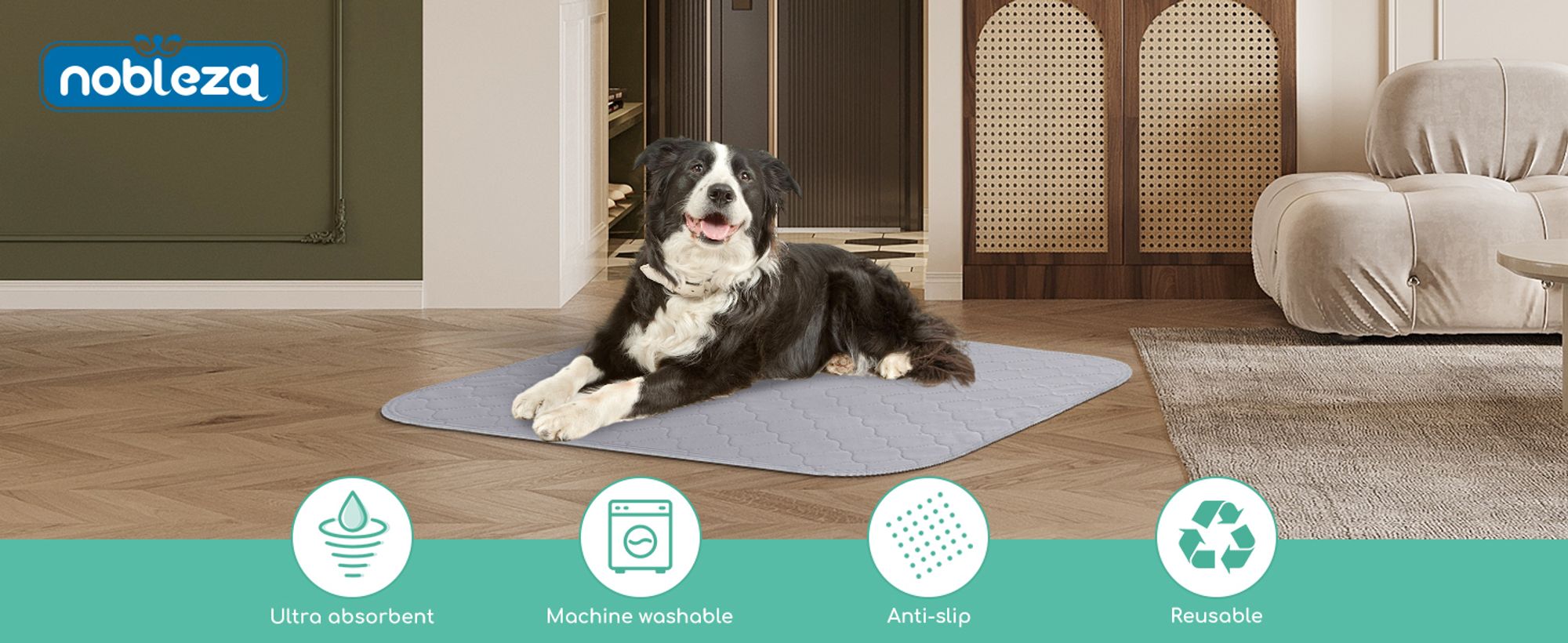 2 Stück Waschbar Haustier-Urinunterlage,Trainingsunterlagen für Haustier Hundematte Bodenschutz Waschbare Wiederverwendbar rutschfeste ,75×89CM