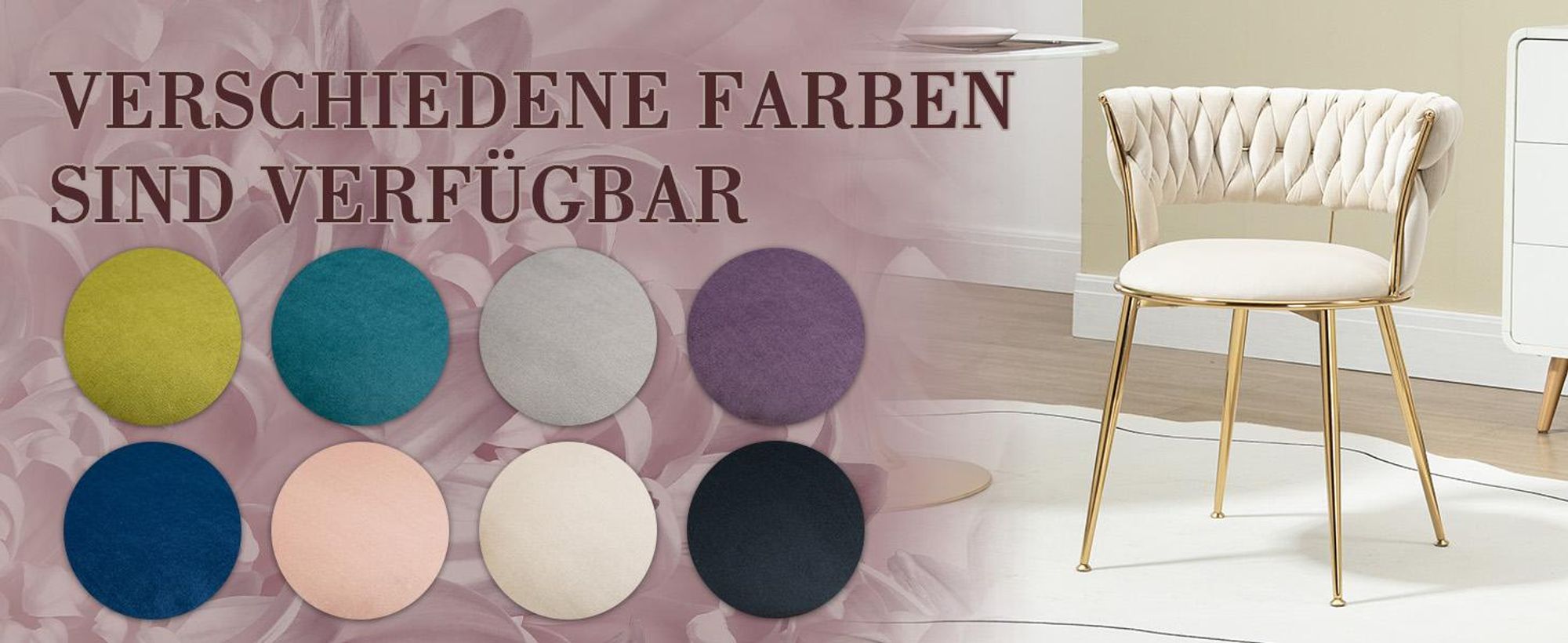 LVHOM Esszimmerstuhl Samt-Stühle 2er-Set mit Rückenlehne, Polsterstuhl Küchenstuhl mit goldenen Metallbeine, Ivory