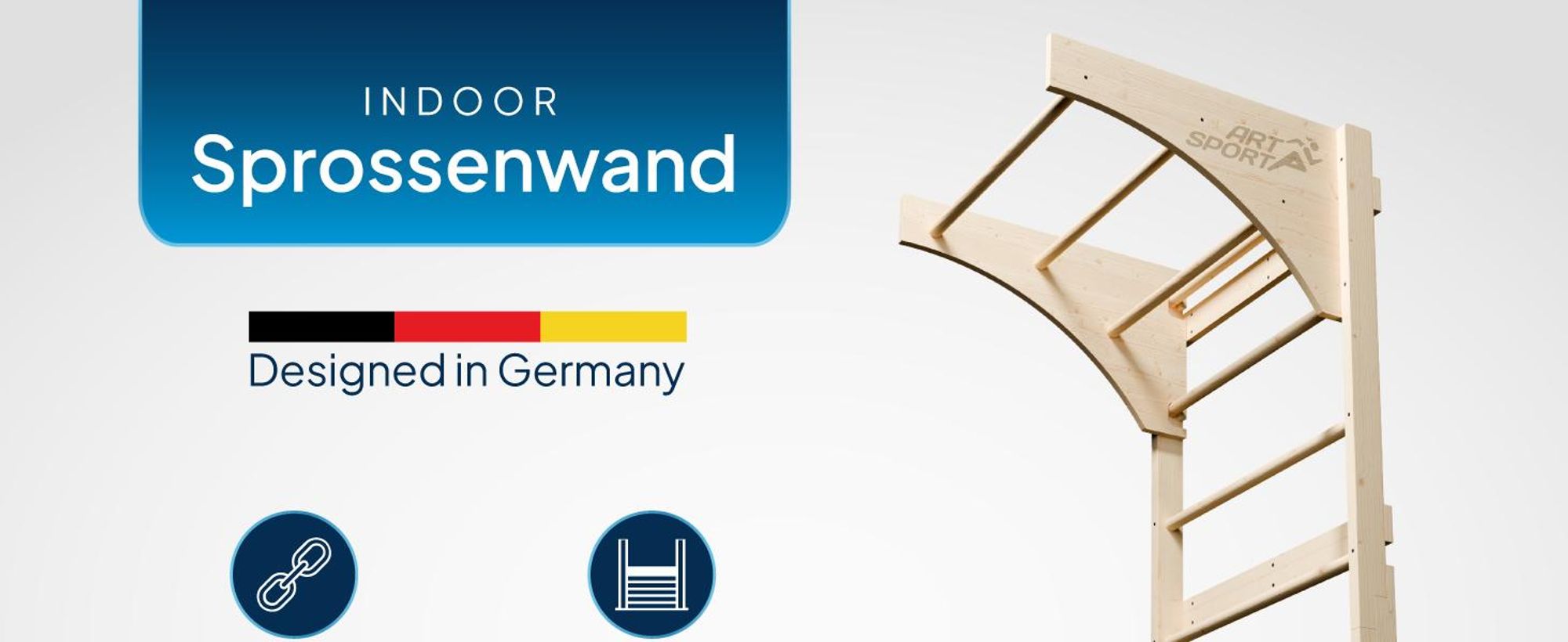 ArtSport Sprossenwand für Erwachsene & Indoor - aus Holz mit Klimmzugstange - Natur