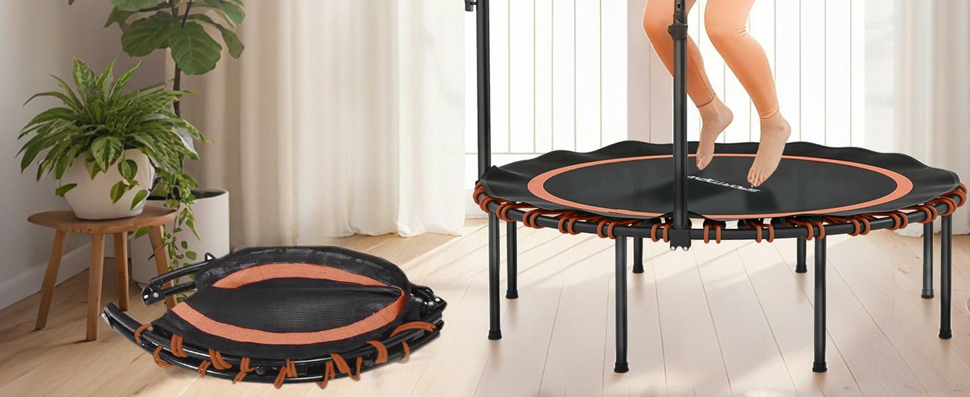 SPORTNOW Fitness Trampolin klappbar Ø114cm Mini Trampoline mit 5 Handgriffstufen