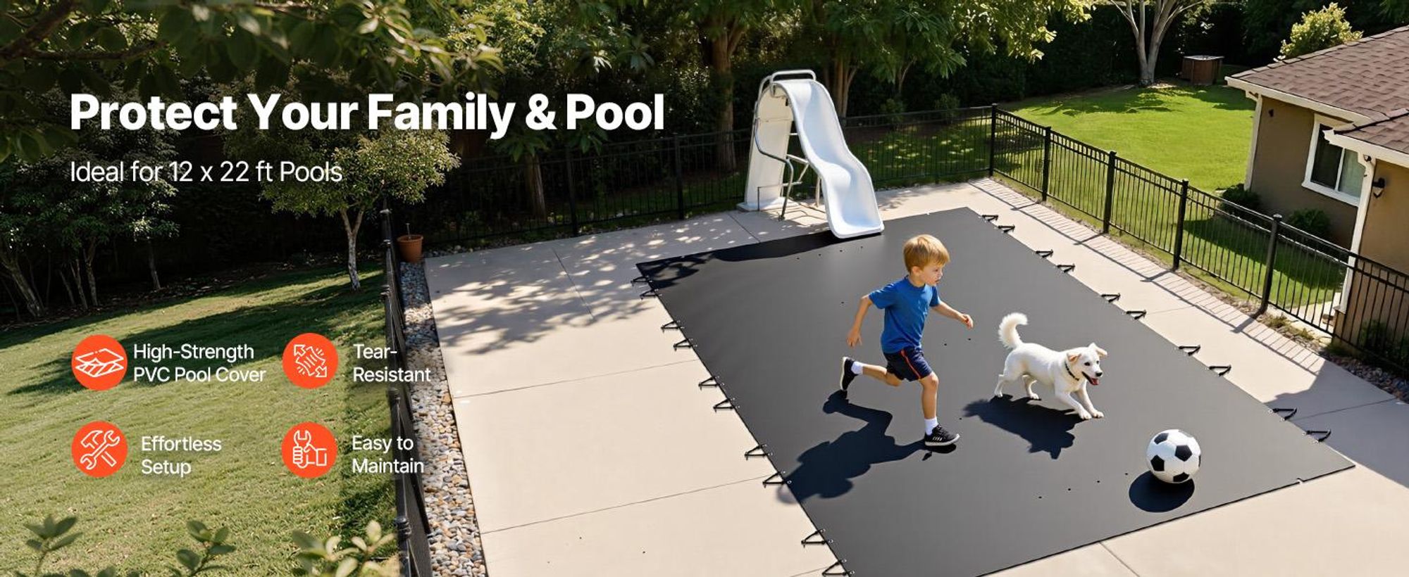 VEVOR Pool-Sicherheitsabdeckung passt für 18x36ft rechteckige Schwimmbecken, Sicherheits-Poolabdeckung mit Entwässerungslöchern, Netz-Solid-Poolabdeckung für Schwimmbäder, Winter-Sicherheitsabdeckung, grün, 4x7 m-Kohle Schwarz