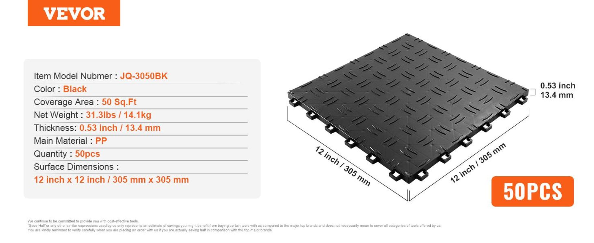 VEVOR Garagenfliesen, 12 x 12 x 0,53 Zoll, 25er Pack Garagenbodenbelagsfliesen, rutschfeste doppelseitige Textur Garagenbodenfliesen, für Garagen, Keller, Werkstätten, Rot, Schwarz