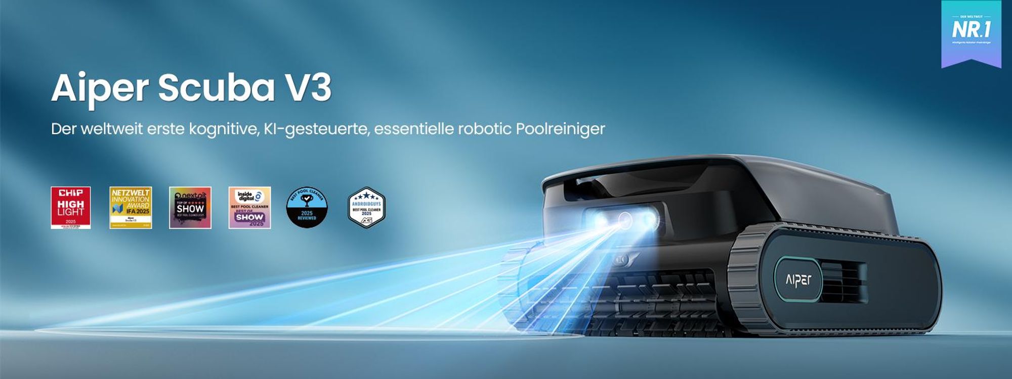 AIPER Scuba V3 (Neu 2026) Kabelloser Poolroboter mit KI, Boden- & Wandreinigung, App-Steuerung