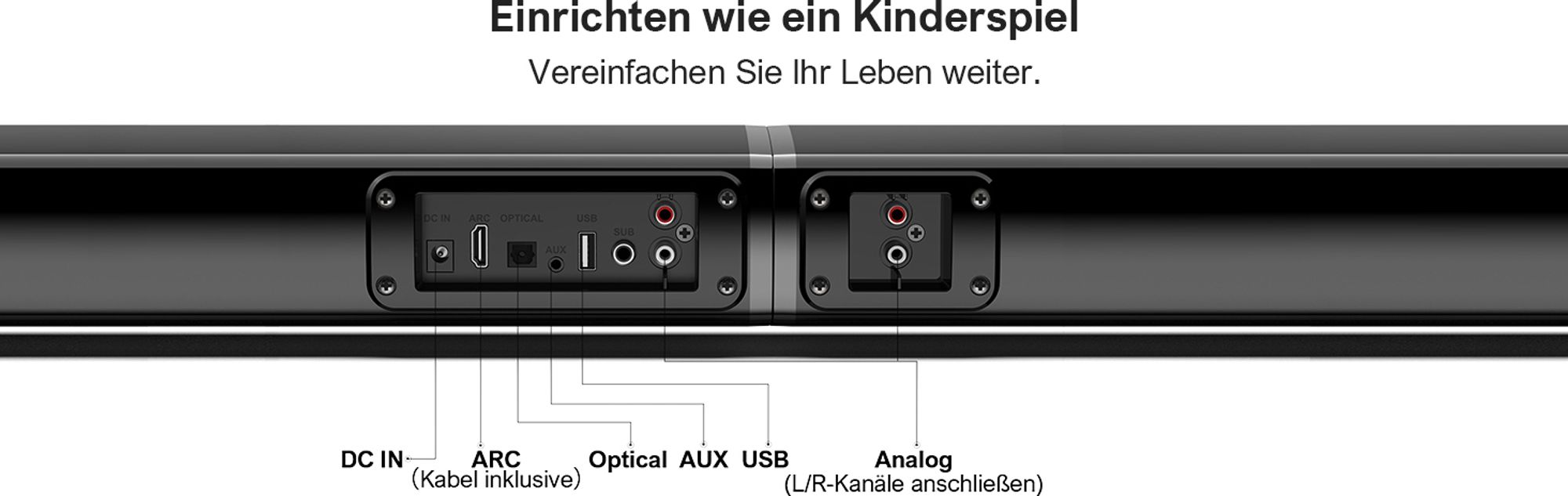 ULTIMEA Soundbar für TV Geräte, teilbare 2-in-1 Soundbar 100W Bluetooth® 5.3, TV-Lautsprecher mit 3 EQ-Modi und verstellbarem Bass, ARC/Optisch/Aux