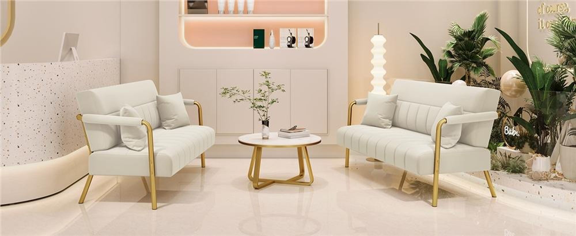 Yaheetech 2-Sitzer Polstersofa für Wohnzimmer, mit Armlehnen & Metallbeinen, Doppelsofa mit 2 Kissen, Beige