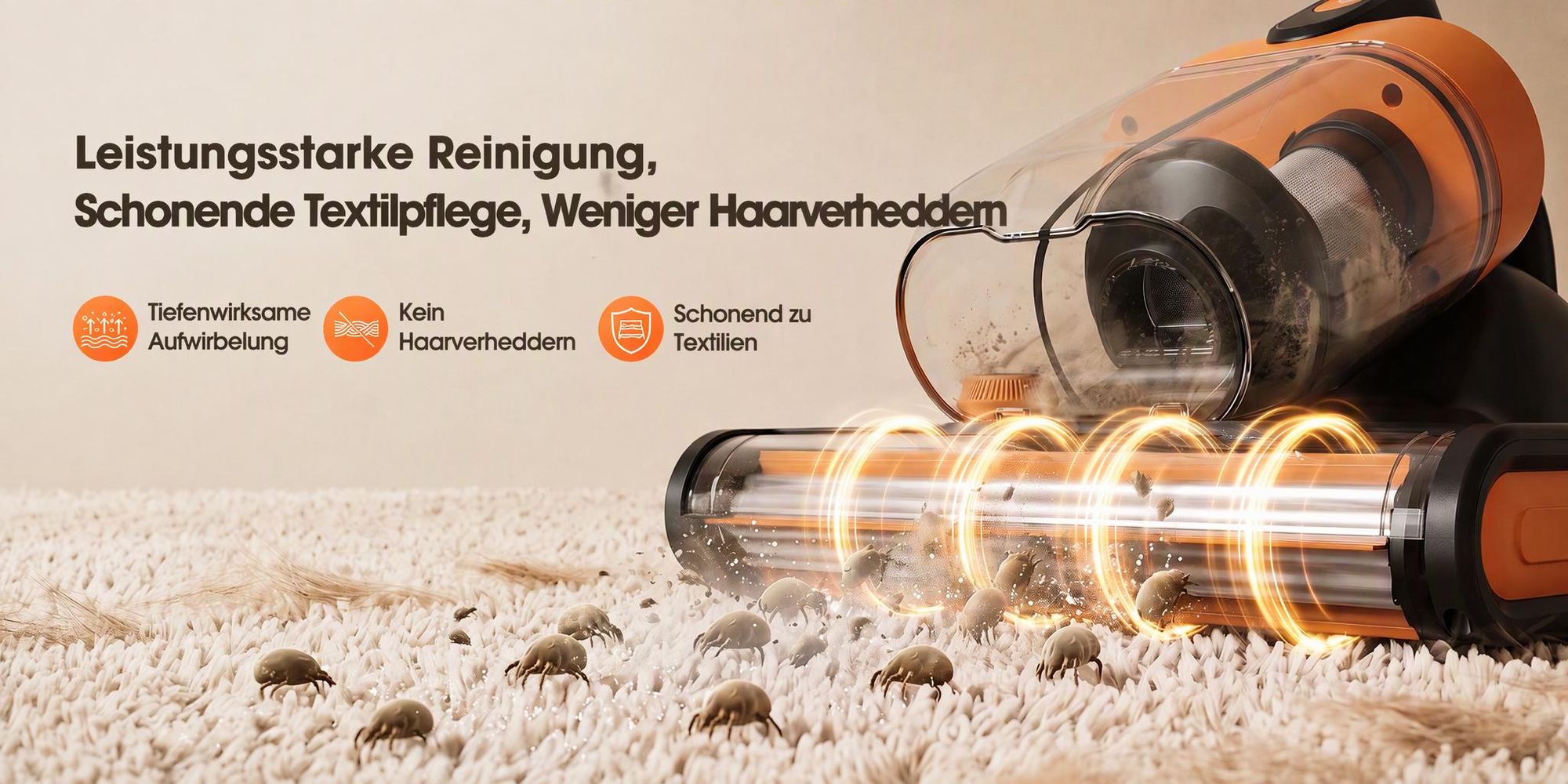 Lubluelu CM209 Milbensauger Handstaubsauger für Matratzen 16 kPa, 450 W LED-Staubsensor, 80 °C Warmluft, UV-C-Licht, 65.000 Schläge/min & HEPA-Filter