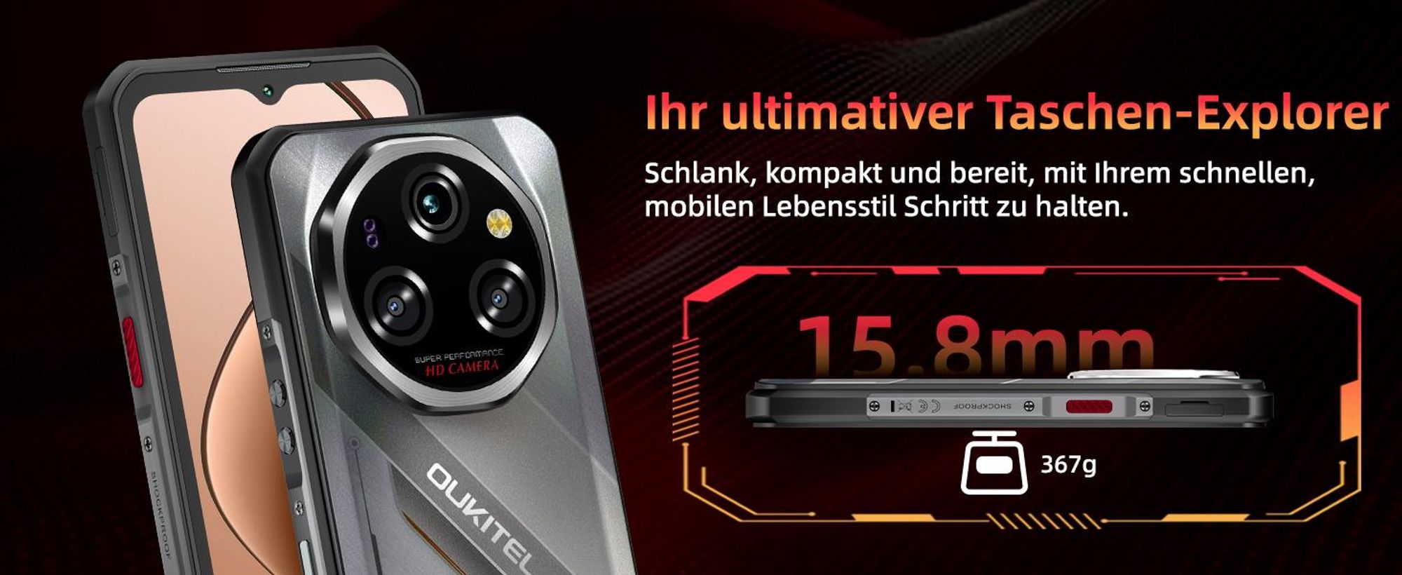 OUKITEL WP62 5G Outdoor Handy Android 15, 48GB+512GB/2TB Outdoor Smartphone Ohne Vertrag11000mAh/33W, 6,6'' FHD+120Hz 108MP+32MP,IP68/OTG/NFC, Silber