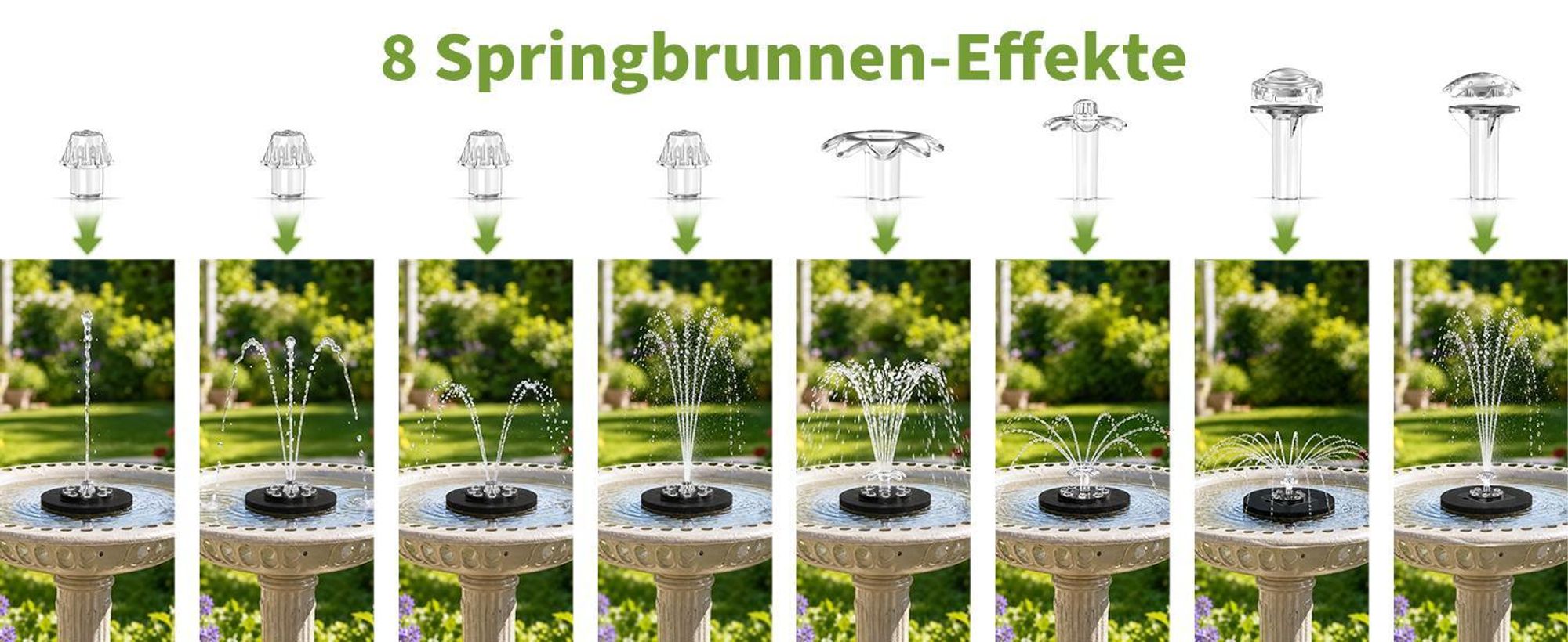 Forever LED Solar Springbrunnen mit Batterie Springbrunnen Solar Teichpumpe Solar Wasserpumpe 10W für Aaußen für Teich, Garten,Vogel Bad