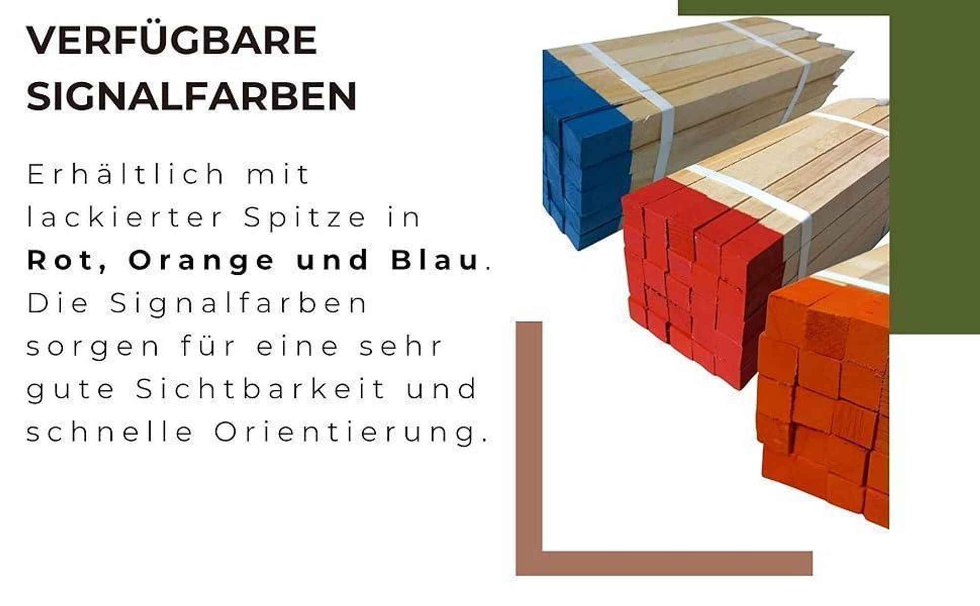 FOR THE GARDEN 25 Stück 80 cm Länge Orange Lackierte Spitze Markierungspfähle Buche Holzstäbe Holz - 25 mm x 25 mm Zaunpfosten Pflanzstab