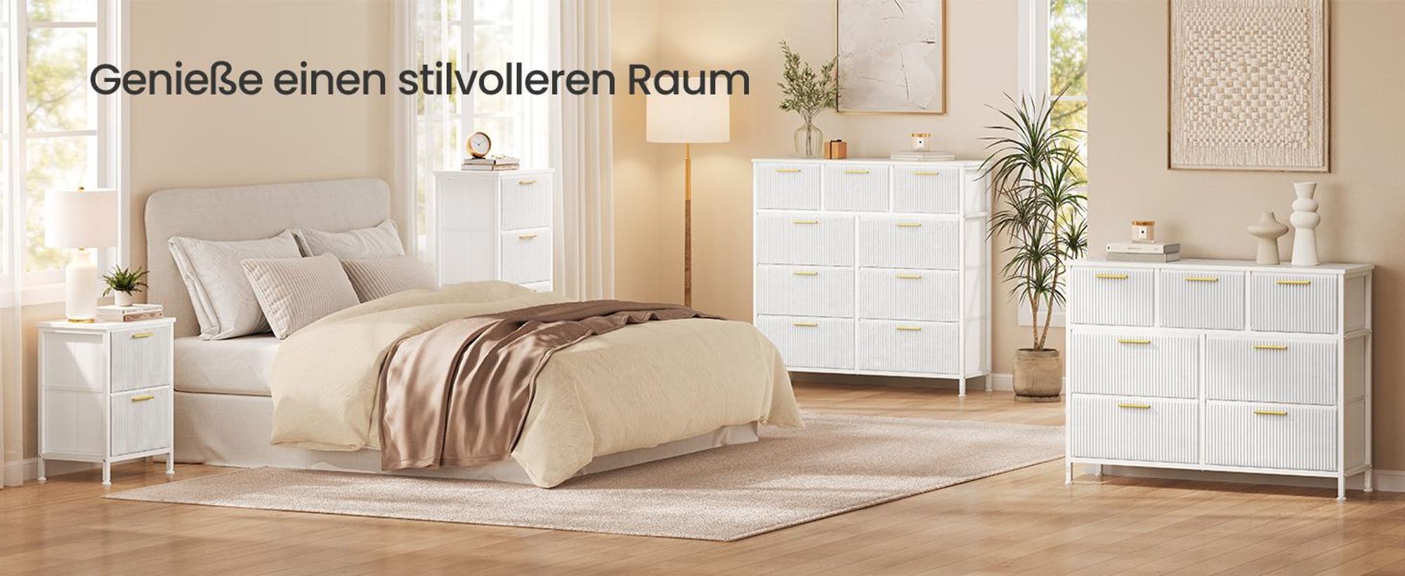 SONGMICS Nachttisch, Kommode, 2 Stoffschubladen, für Schlafzimmer, Flur, Wohnzimmer, Schneeweiß