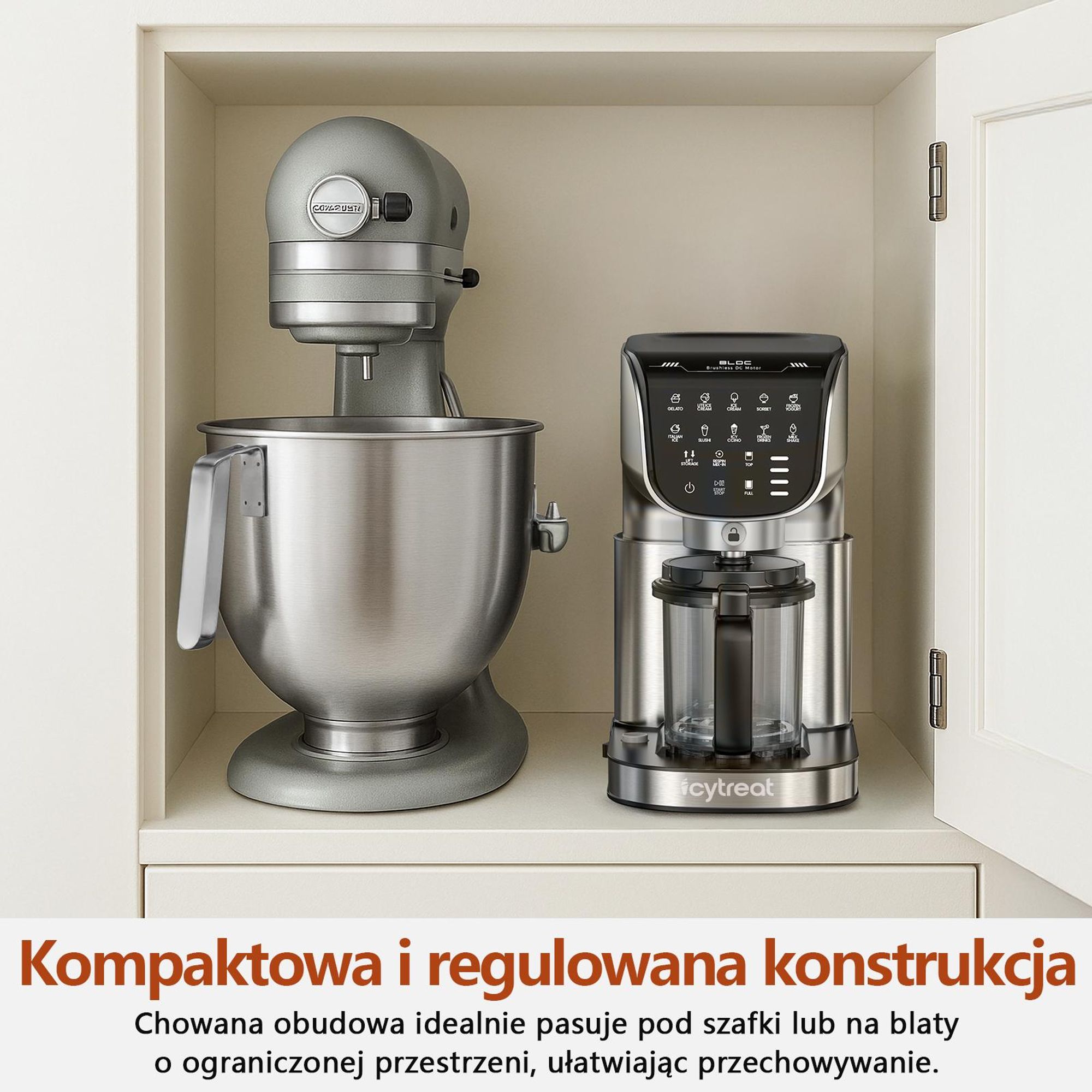 Maszyna do lodów IcyTreat IC-1010 EU – W pełni automatyczna, obudowa ze stali nierdzewnej – Wyposażona w 3 pojemniki i 12 programy – Srebrna