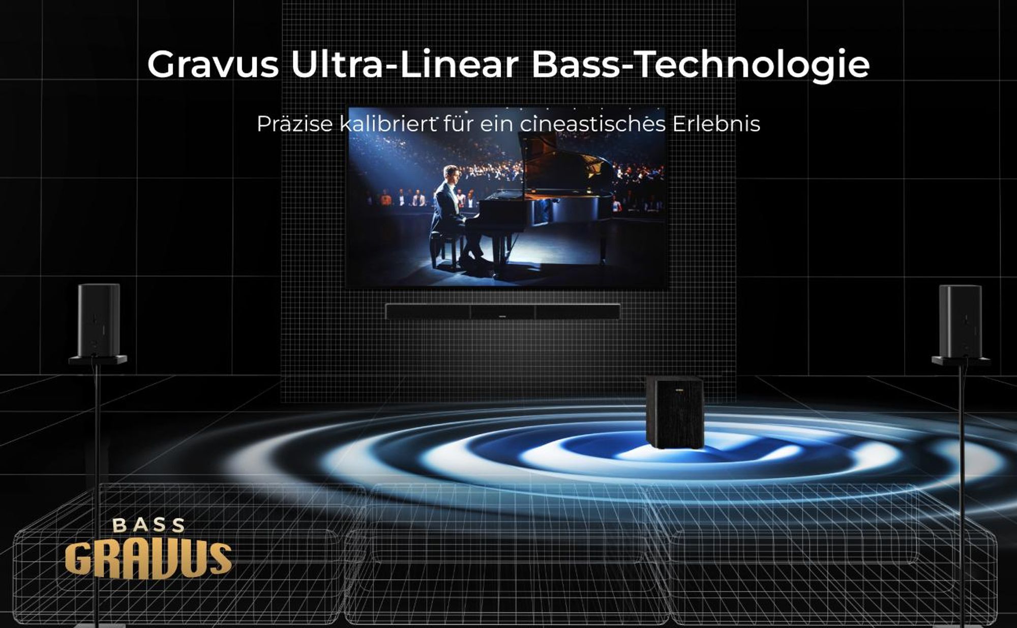 ULTIMEA Skywave Series 5.1.2 Kanal Dolby Atmos Soundbar, 530-W Wireless-Surround-Sound-System, 4K-HDR-Pass-Through, HDMI eARC, Bluetooth® 5.4
