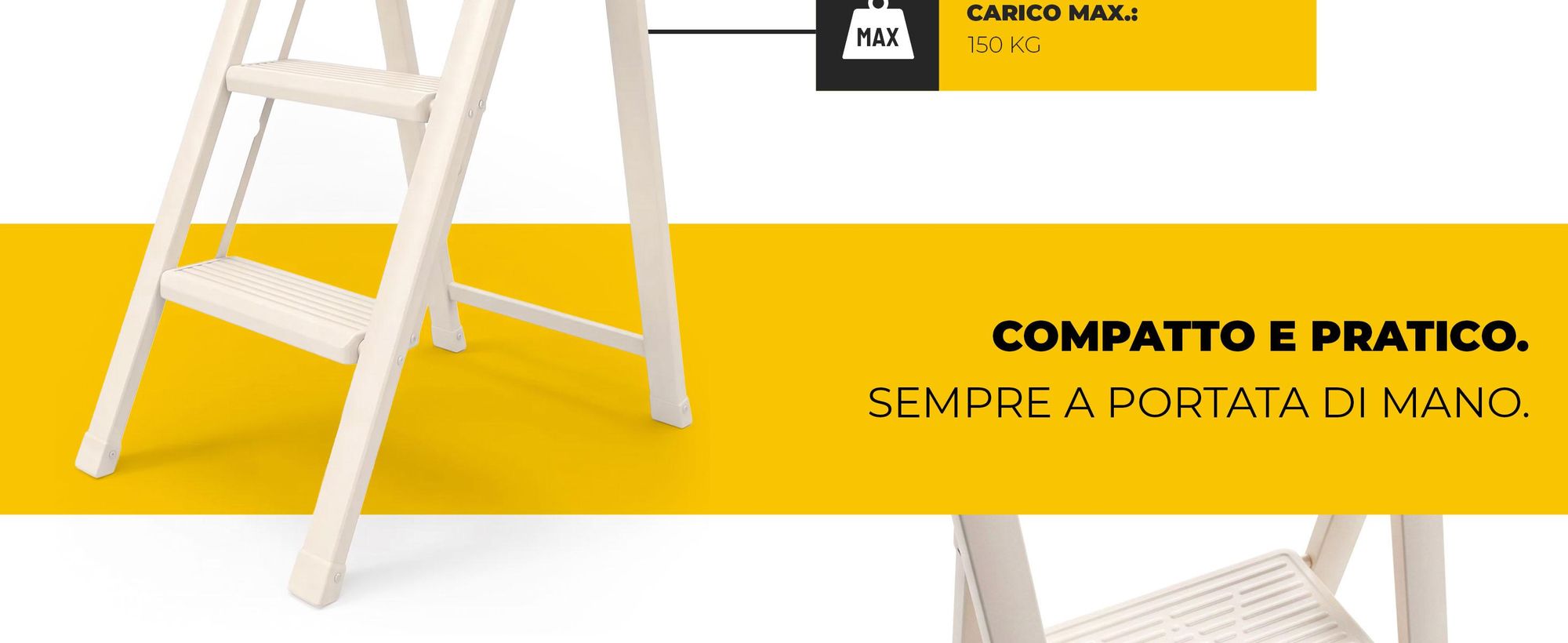 Drabest | Scala pieghevole a 3 gradini - Altezza 2,66 m - Carico massimo 150 kg - Gradini antiscivolo - Colore crema