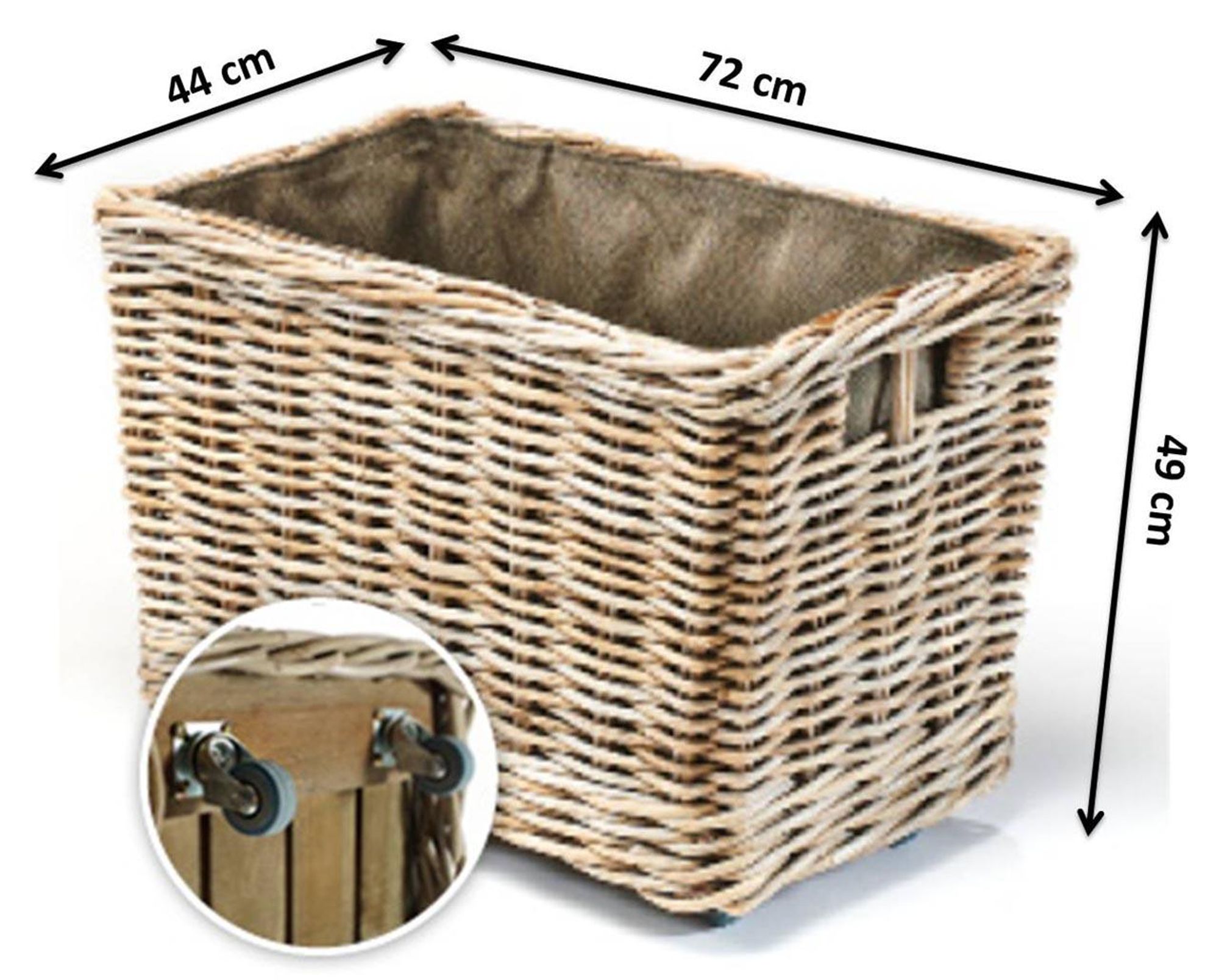 Kobolo Kaminholzwagen mit Rollen Rattan - Innenfutter aus dunklem Stoff | Brennholzkorb Feuerkorb Holzkorb Kaminholzkorb Ofenholzkorb Universalregal