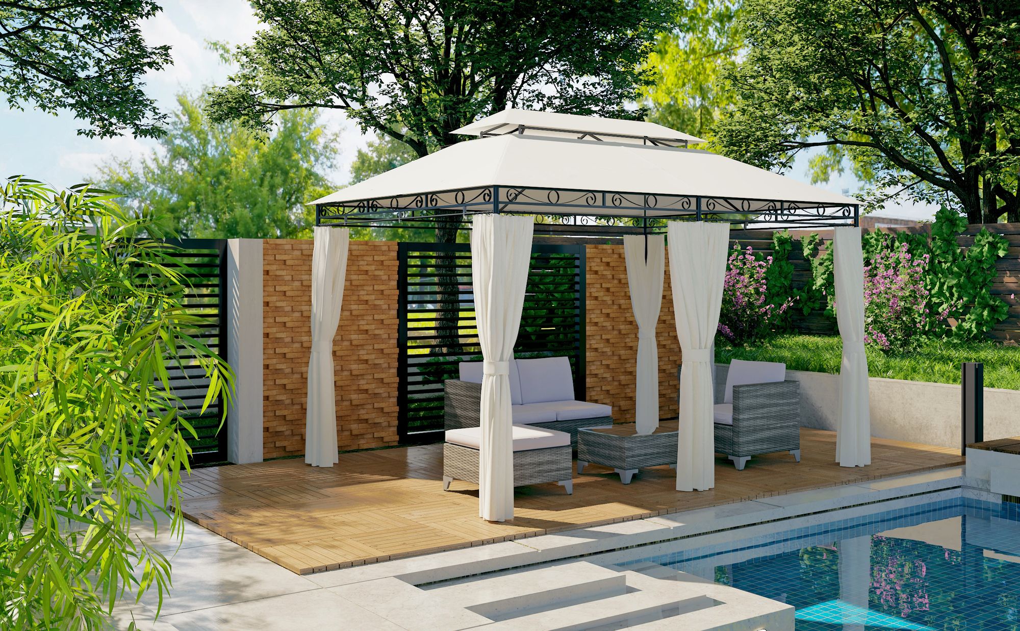 Mondeer Gartenpavillon 3x4m Premium Pavillon Metallrahmen Stabil Beige