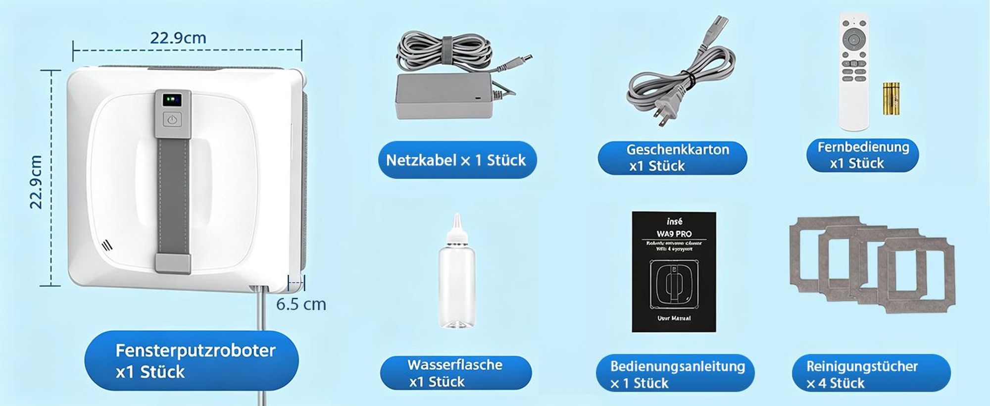 INSE Fensterputzroboter 8000 Pa, automatischer Fensterreiniger mit Wassertank, 4 Sprühdüsen, Lasersensoren, App für Fenster Glas Dusche