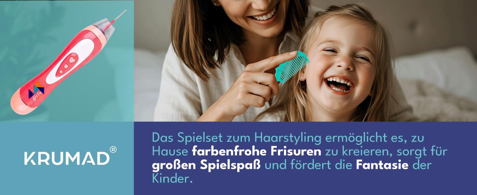 KRUMAD Haarschmuck Mädchen Set mit Haarflechtmaschine, DIY Haarperlen, Flechthilfe, Kreatives Geschenk für Mädchen 5-10 Jahre