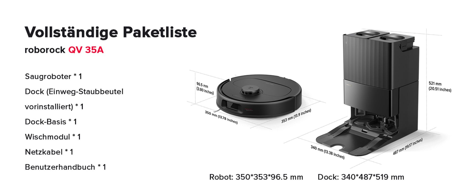 Roborock QV 35A Staubsauger Roboter 8.000 Pa (Upgrade von Qrevo Plus),All-in-One Dock,Anti-Verfilzungsbürste, Hebarer Mopp, Reactive Tech,Schwarz
