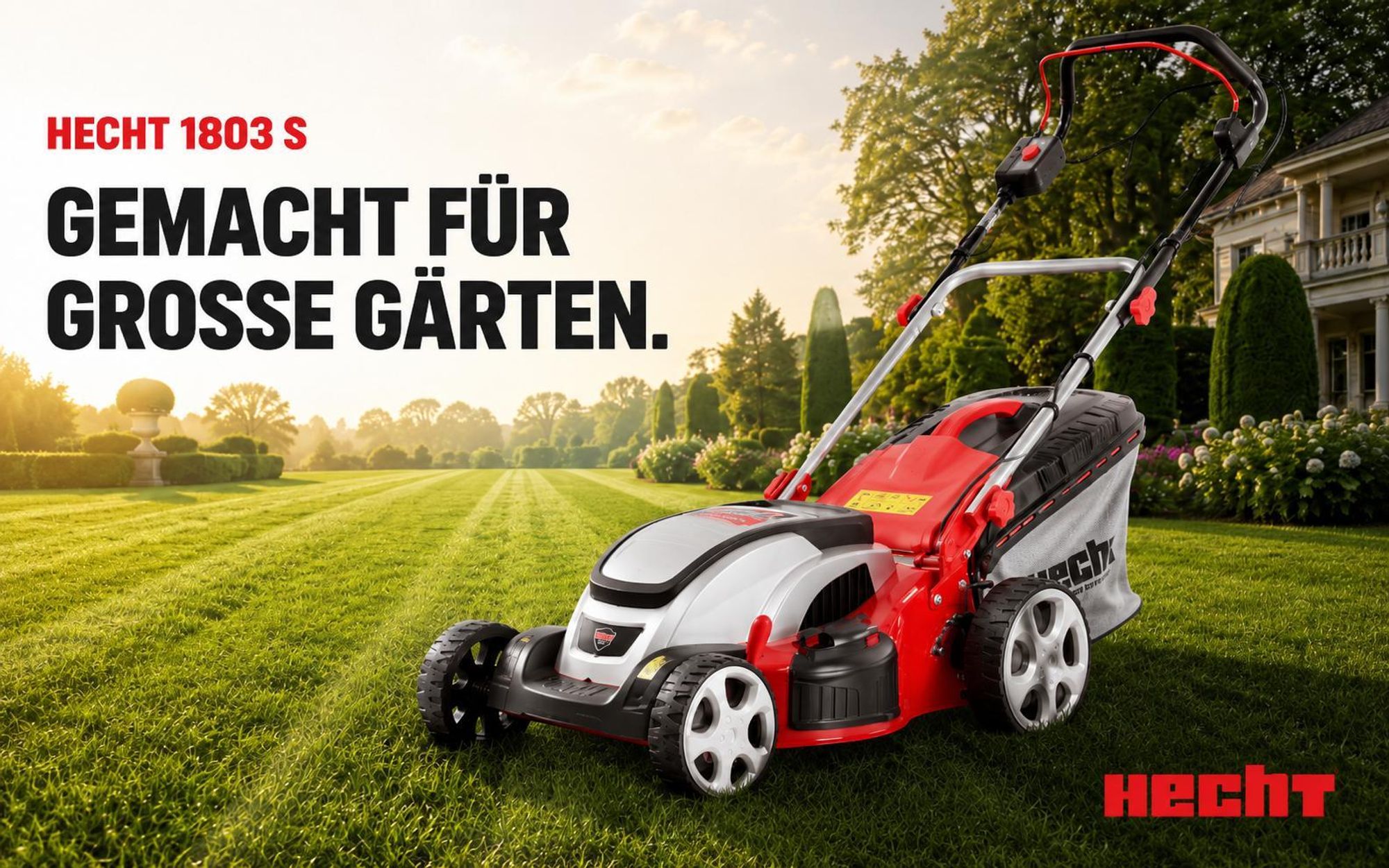 HECHT Rasenmäher Elektro mit Antrieb 1803 S | 5in1 | 46 cm Schnittbreite | 1800 W | 60 L Fangkorb | Mulchkit | Stahlgehäuse
