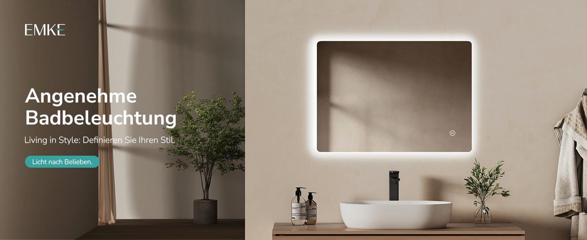 EMKE LED Badspiegel 50x70cm Badspiegel mit Beleuchtung Kaltweiß Lichtspiegel Badezimmerspiegel Wandspiegel mit Touchschalter