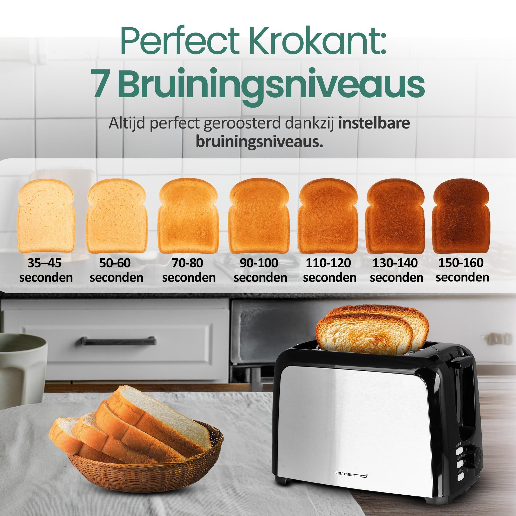 Emerio Broodrooster TO-123924 – 750 W – 2 Sleuven – RVS – Zilverkleurig