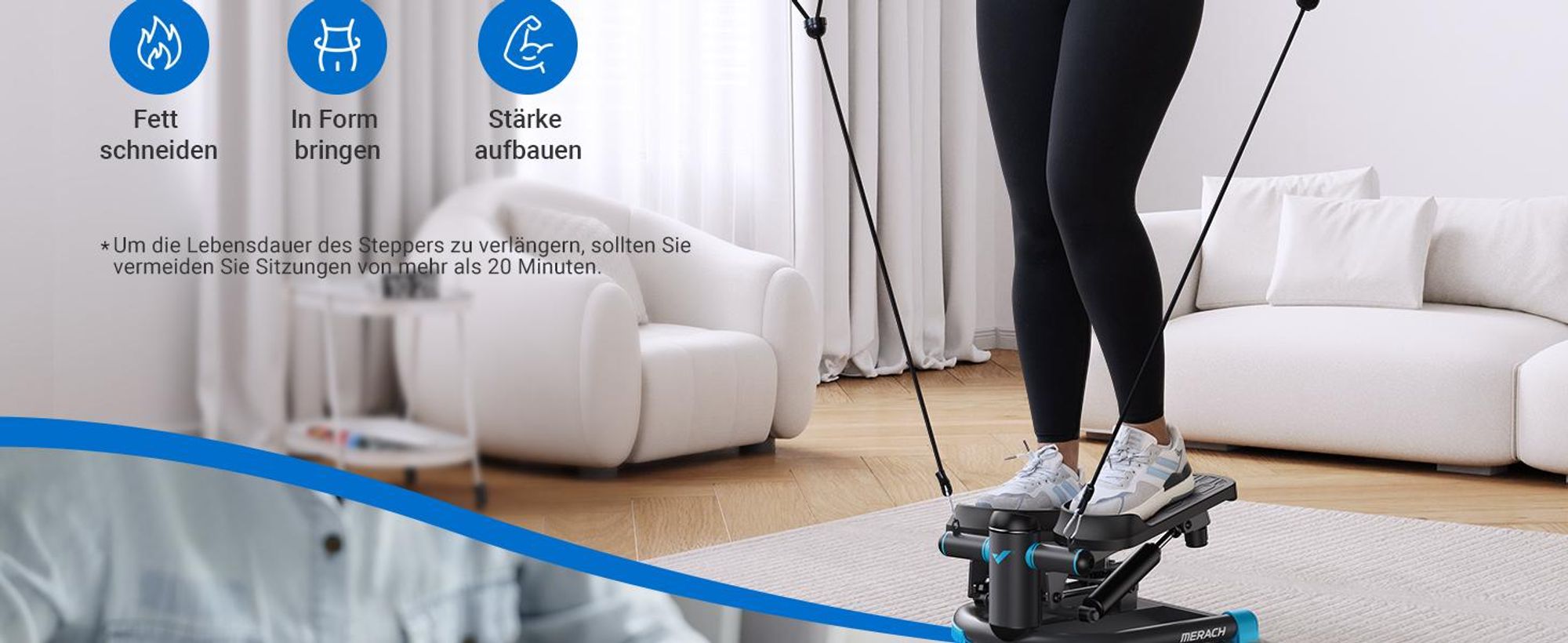 Mini Stepper Swing & Twist mit LCD & Widerstandsbändern – 150 kg Belastung, 2-in-1 Hometrainer für Beine, Po & Arme, Anfänger & Fortgeschrittene