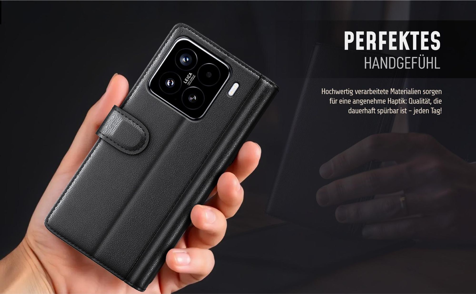 Smartphone Hülle für Xiaomi 15 aus echtem Leder in hochwertiger Verarbeitung