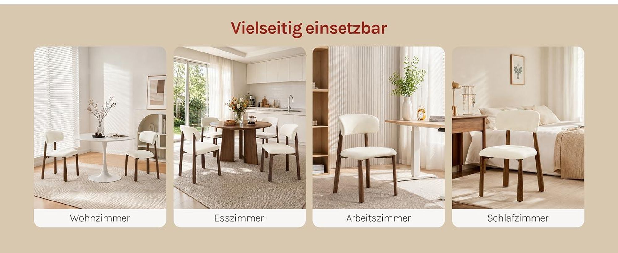 WOLTU Esszimmerstühle, Moderne gepolsterte Stühle mit Fester Rückenlehne, Beige