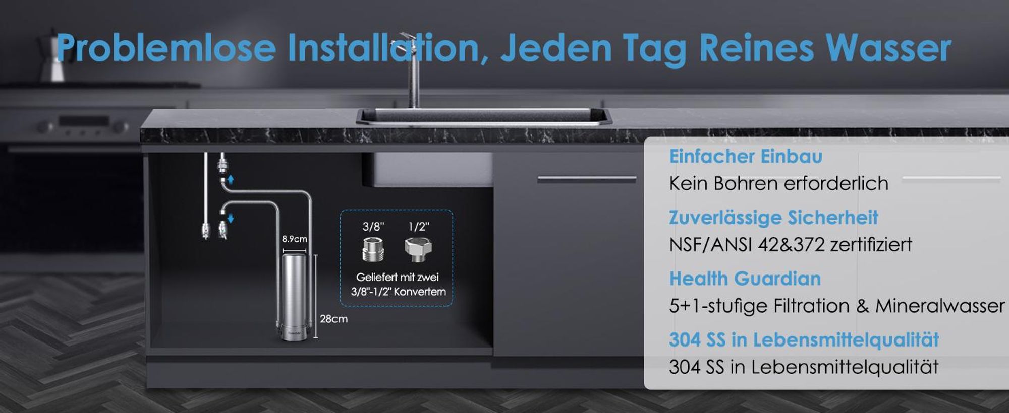 Waterdrop AS13 Untertisch Wasserfiltersystem 30.000 Liter, mit 1 WD-WF13 Ersatz-Wasserfilter